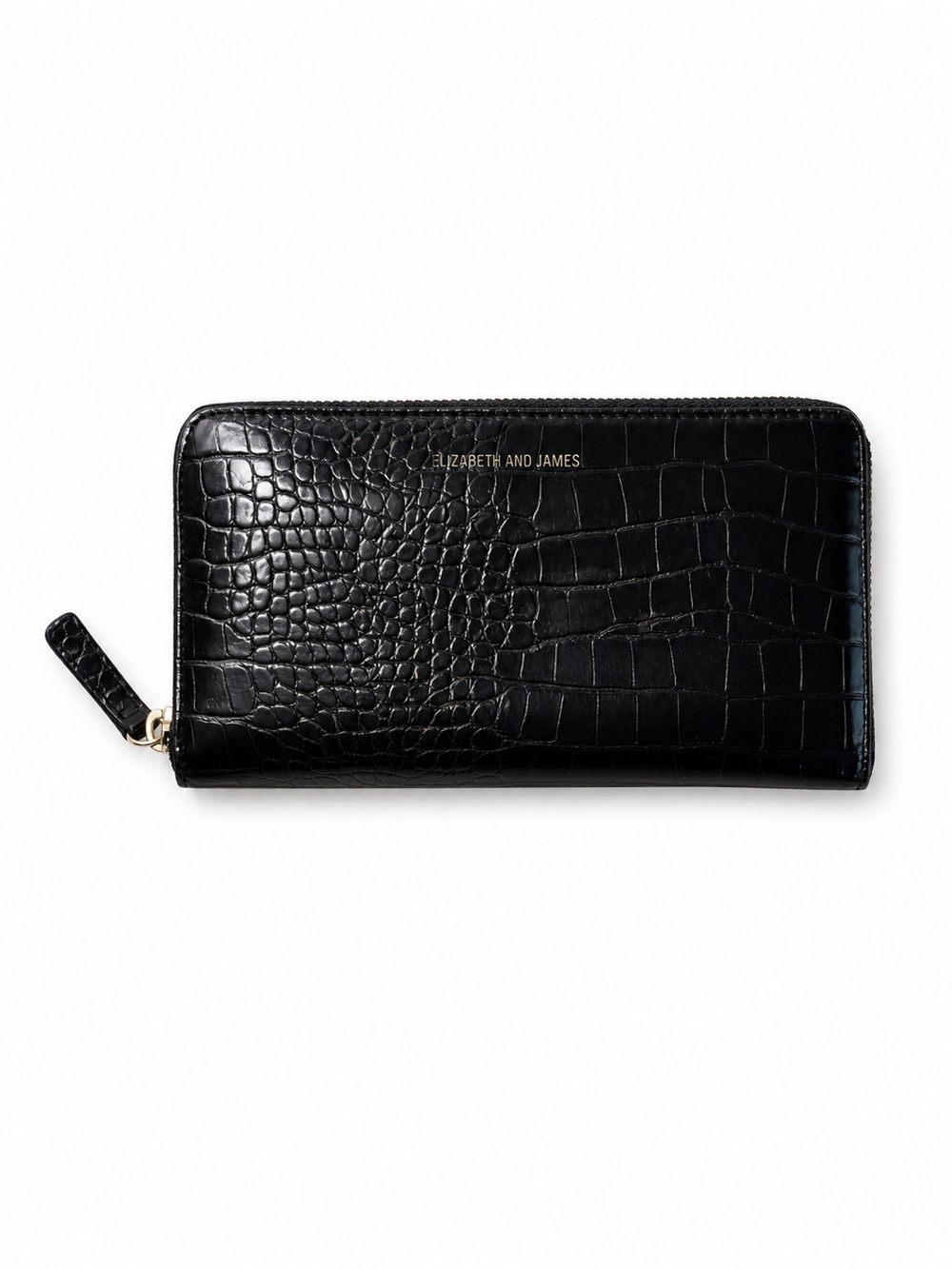 Elizabeth and James Black Croc-Embossed Zip-Around Wallet